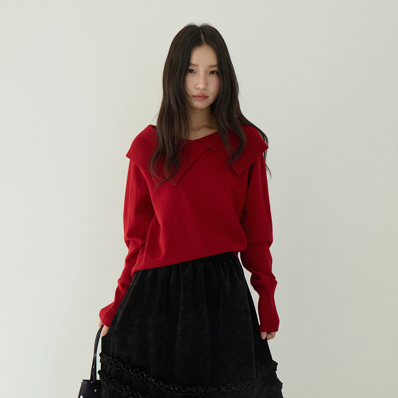 Oufan Spring Festival Red Atmosphere Large Lapel Slimming Long-Sleeve Sweater Women's New Slimming Knit Top 11131 Oufan Spring Festival Red Atmosphere Large Lapel Slimming Long-Sleeve Sweater Women's New Slimming Knit Top 11131