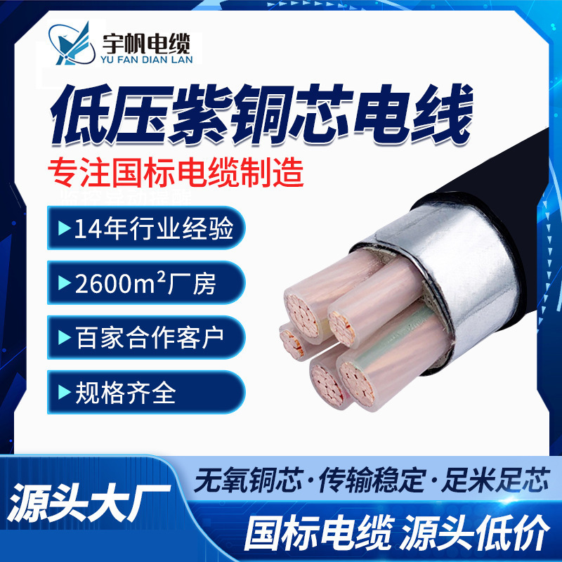 Engineering Industrial Copper Core Cable Low Voltage Purple Copper Core Wire and Cable Polyvinyl Sheath 3 Core Power Cable