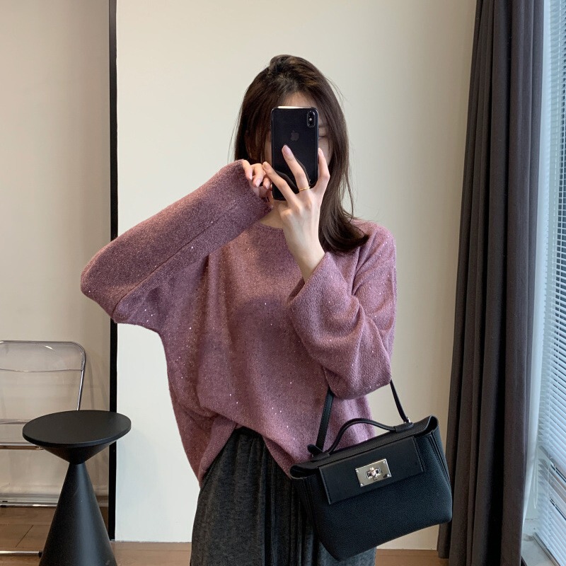 Beautiful! Super Fairy-Like, Complexion-Enhancing, Sequined, Lazy, Solid Color, Thin, Loose-Fitting, Luxurious Wool Mohair Knit Sweater for Women 26