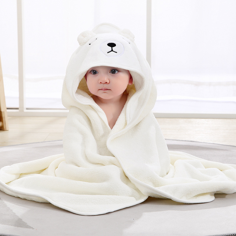 New spring and autumn baby newborn swaddle baby swaddle cute cartoon quilt coral velvet hooded bath towel