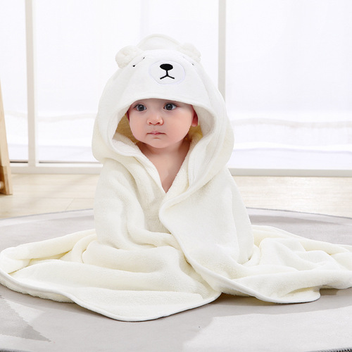 New spring and autumn baby newborn swaddle baby swaddle cute cartoon quilt coral velvet hooded bath towel