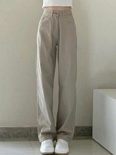 High-waisted slim straight-leg women's loose 2024 spring and autumn new slimming tall stature floor-length pants solid color simple style
