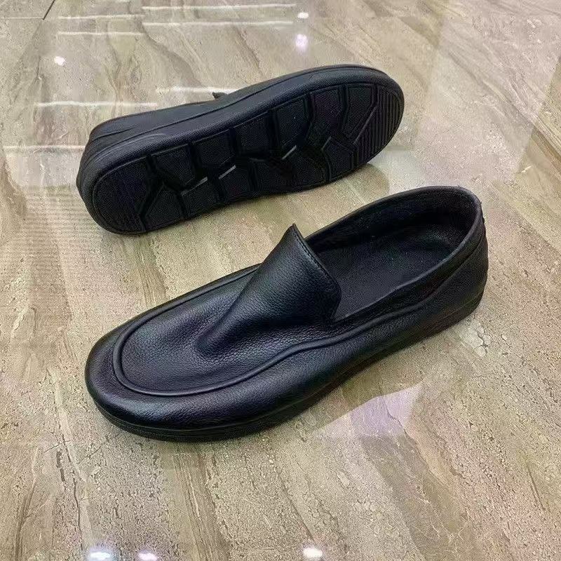 Yozgi erkaklar uchun nafas oluvchi yumshoq charm kundalik poyabzallar Biznes charm poyabzallari Qora ko'p qirrali poyabzallar Erkaklar uchun slip-on loaferlar