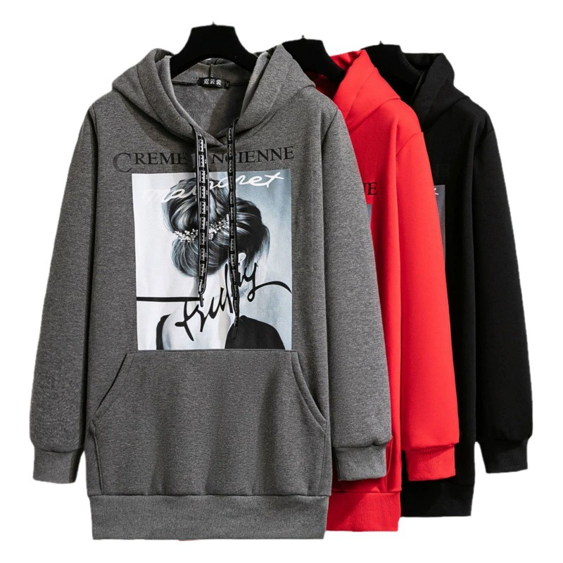 Женская одежда больших размеров, толстая сестра, утолщенный свитер на флисовой подкладке, флисовый теплый топ 2023, осенне-зимний новый свитер средней длины с капюшоном