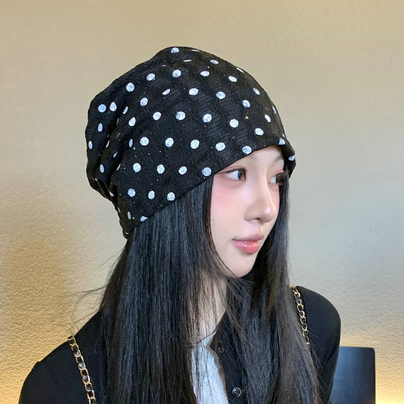 韩版个性亮片波点时尚包头月子帽春秋薄款休闲百搭圆点日系帽子女|undefined
