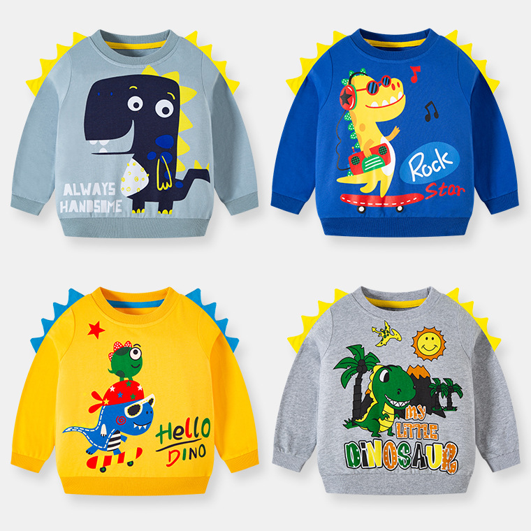 Nueva ropa infantil 2026 para primavera, otoño e invierno, sudadera con diseño de dinosaurio en 3D para niños, jersey de punto con cuello redondo para bebés.