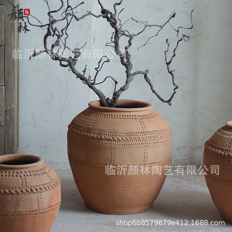 Gran barro de barro de barro antiguo vasijas de tierra vasijas de flores de cerámica gruesa sala de estar modelo de vivienda decoración de la sala de decoración de la ventana silenciosa