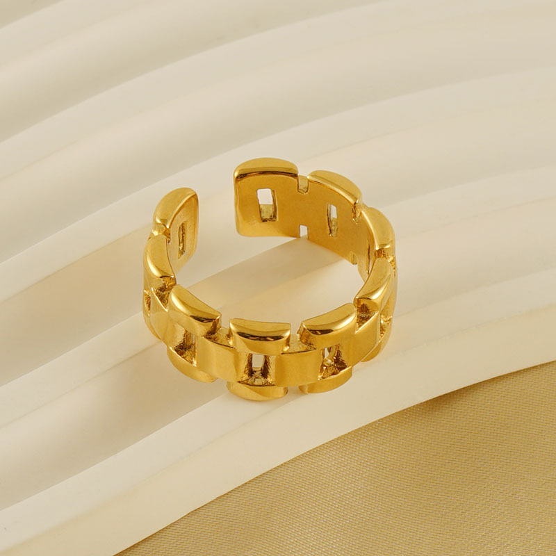 Nuevo diseño versátil acero inoxidable 18K oro geométrico anillo titanio acero simple anillo abierto