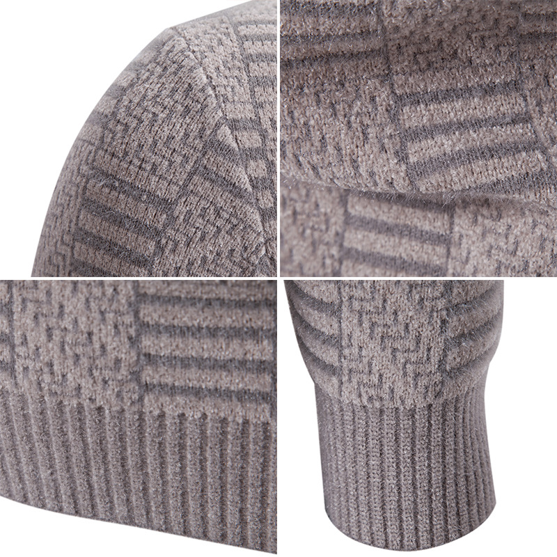Herrenbekleidung: Lässiger Herrenpullover mit halbhohem Rollkragen, lockerer Passform, Jacquard-Strick, Langarmpullover für den Winter (Dunkelgrau, Marineblau, Khaki)_voghion.com