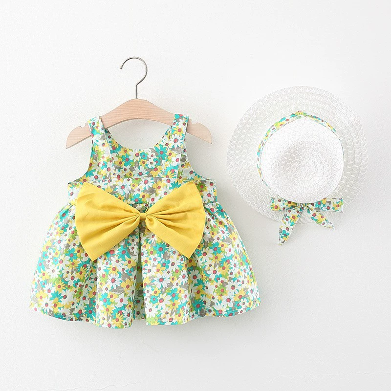 Summer sleevless dress girl's with bow, 1234 years, flowered