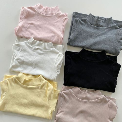 Children's long-sleeved T-shirt wool pull-up pure cotton girls half turtleneck bottoming shirt  new autumn and winter boy baby t