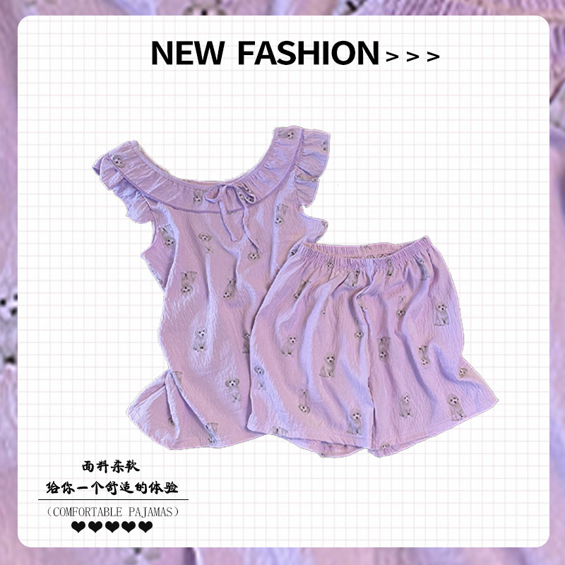 Cloud Cotton Comfortable Lightweight Factory-Made Women's Pajamas Summer New Sweet Sleeveless Vest Shorts Home Wear Set Cloud Cotton Comfortable Lightweight Factory-Made Women's Pajamas Summer New Sweet Sleeveless Vest Shorts Home Wear Set