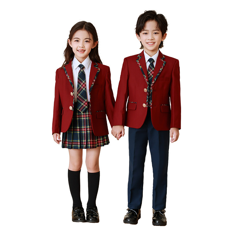 초등학교 학생을위한 학교 유니폼 세트 영국 스타일 소년 소녀 가을 및 겨울 세트 클래스 옷 어린이 유치원 정원 옷