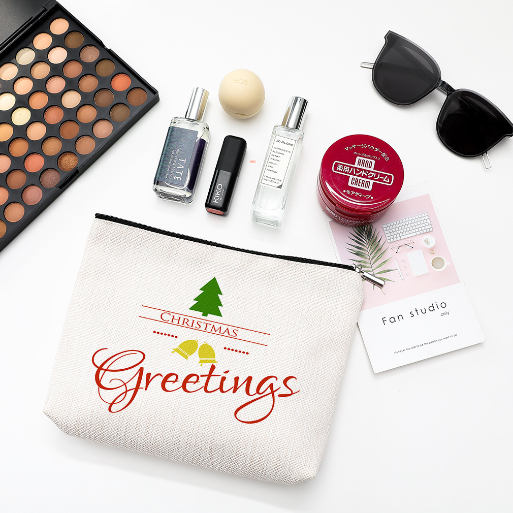 Bolsa de Almacenamiento de Cosméticos y Joyas de Algodón y Lino con Cierre y Estampado de Corazón para Navidad, de Amazon