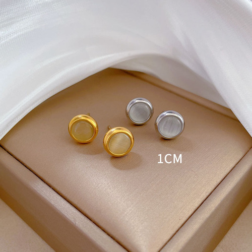 [Full-body titanium steel] round cat-eye minimalist style earrings, cold men and women earrings, personalized temperament banquet earrings