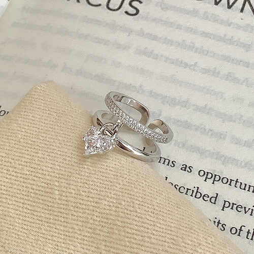 Zircon Love Double Layer Open Ring Fashionable Light Luxury Niche Design Index Finger Ring High-end Hand Jewelry Wholesale