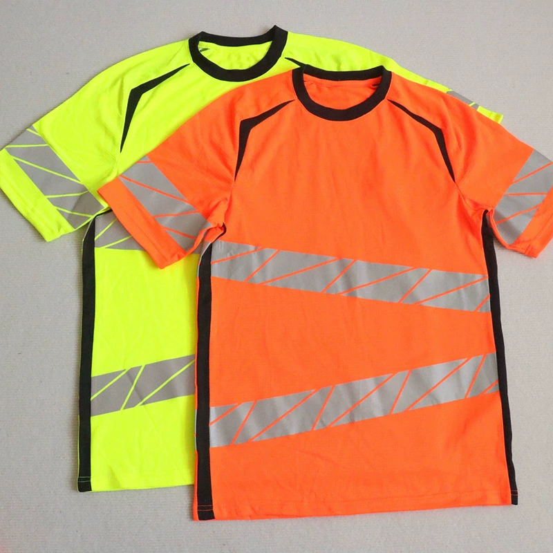 Новая светоотражающая футболка с круглым вырезом, изготовленная на заказ, экспортная безопасная светоотражающая футболка с лацканами, поло, изготовленная на заказ, флуоресцентно-желтая рабочая одежда с длинными рукавами