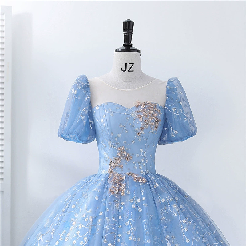 Blue wedding dress for photo sessions for princess with bow, fitted