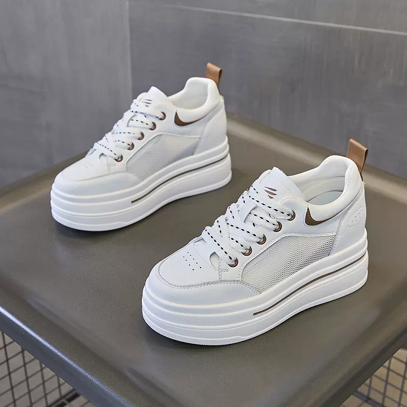 网面透气厚底小白鞋女2025春夏季休闲女鞋镂空运动单鞋女透气增高