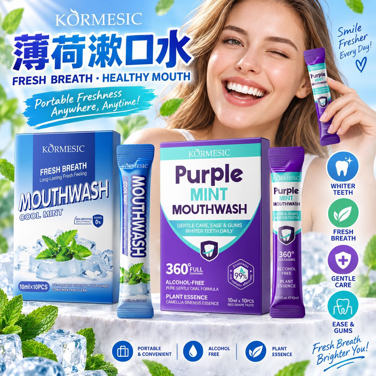 Cross-border KORMESIC Cool Clean Mint Mouthwash in English Packaging, Wholesale from Foreign Trade Manufacturers