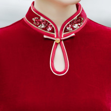 金丝绒秀花改良旗袍2025新款女婚礼喜婆婆宴妈妈装连衣裙秋冬季