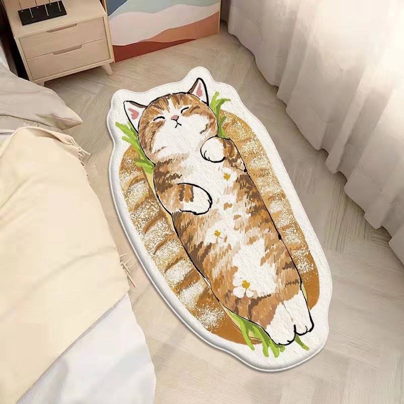 Cartoon feline alfombra de cachemira dormitorio alfombra de cama sofá doméstico mantas de mesa de té resistente al desgaste fácil de cuidar alfombra de ventana flotante