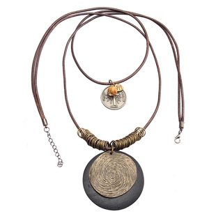 Vintage Multi-layer Woven Wax Rope Alloy Necklace Women's Wood Necklace Women's Alloy Necklace Ethnic Style Jewelry