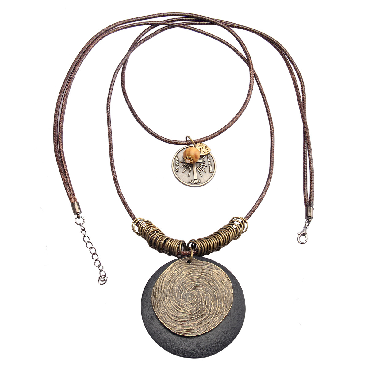 Retro woven wooden ethnic necklace
