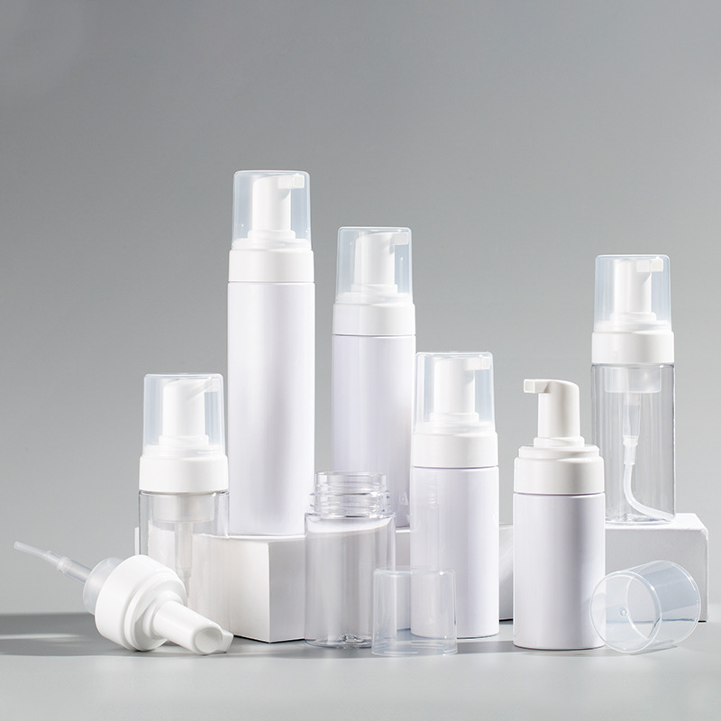 En stock Botella de mousse de plástico PET Lavado de Manos baño presionando botella de espuma material de embalaje cosmético sub-embalaje botella de espuma limpiadora