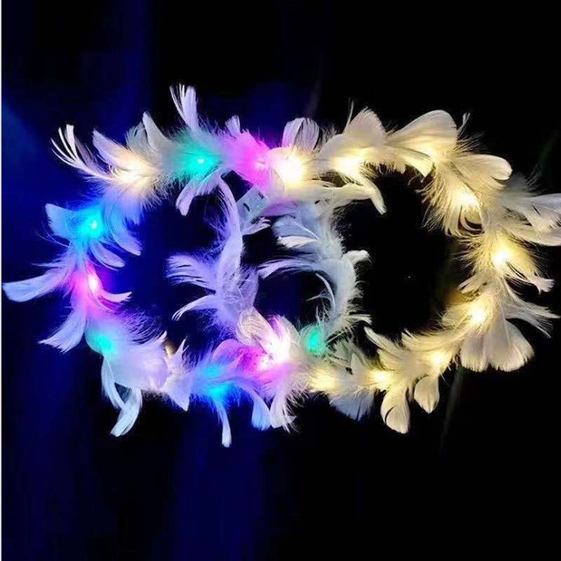 Nuevo alargado luminoso ganso pluma Garland hadas Ángel LED linterna Garland tocado Internet celebridad noche mercado al por mayor