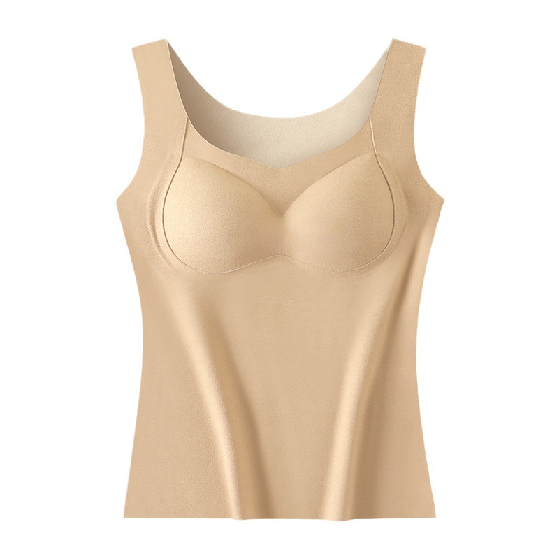 Chaleco térmico de terciopelo cepillado de doble cara ropa interior térmica de autocalentamiento sin costuras para mujer con almohadilla en el pecho temperatura constante ropa de fondo Otoño e Invierno