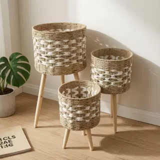 Cesta de Flores Decorativa Tejida a Mano de Cuerda de Papel para Sala de Estar y Oficina image 38