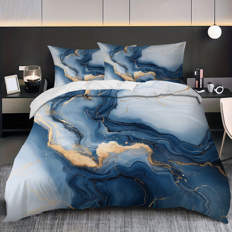 Transfronterizo tibetano azul oro mármol textura suave molienda impresión digital kit de colcha de tela se puede diseñar