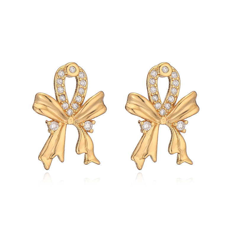 18K oro real chapado arco de diamante de oro simple pendientes metálicos de alta sensación de moda pendientes de mariposa retro