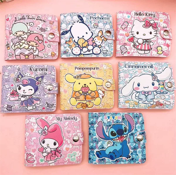 New Style Button Wallet Cartoon Children's Girls' Pu Wallet Coin Purse Card Holder Short Style 80% off Money Bag