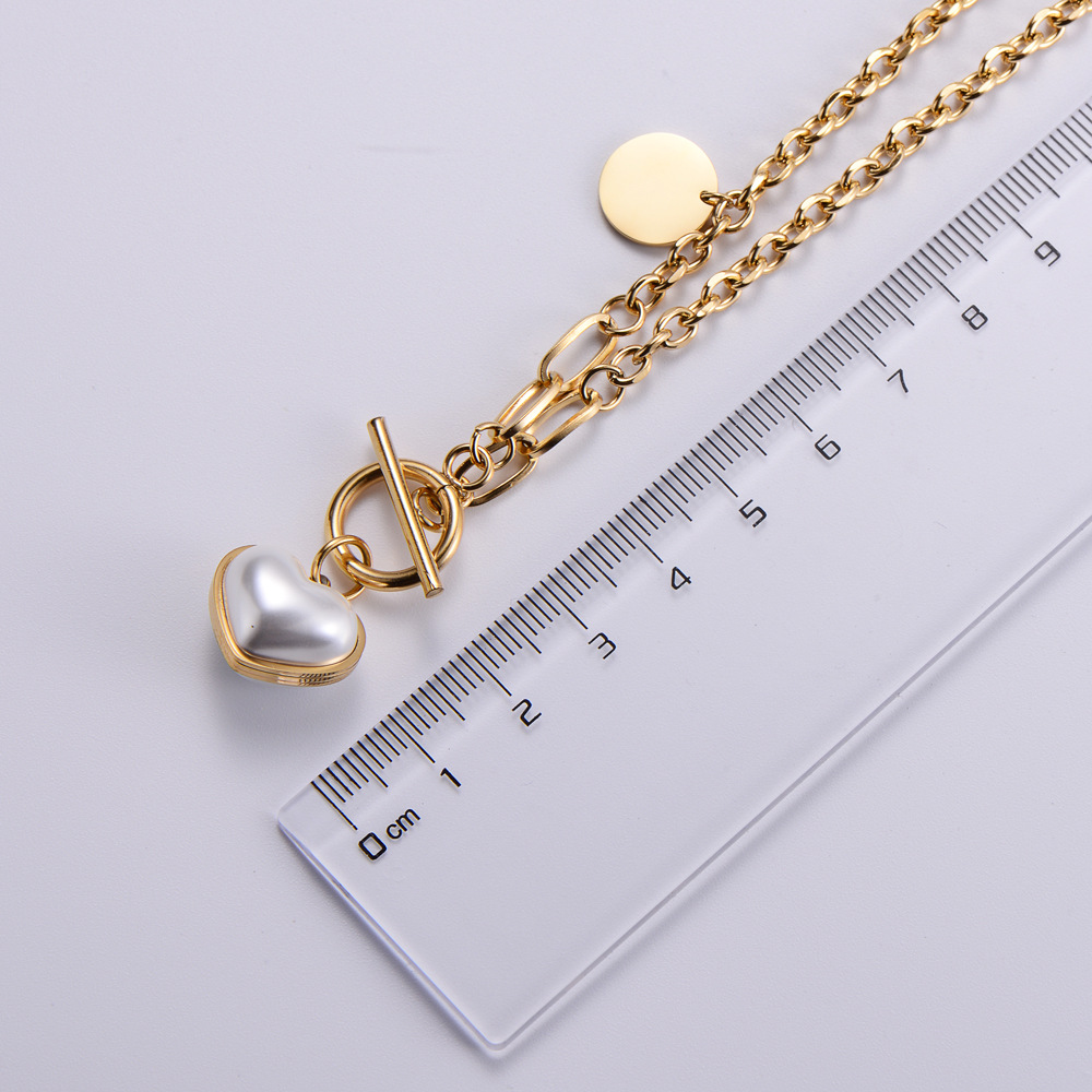 Edelstahl 304 18 Karat Vergoldet Einfacher Stil Überzug Herz Perle Halskette Mit Anhänger display picture 1
