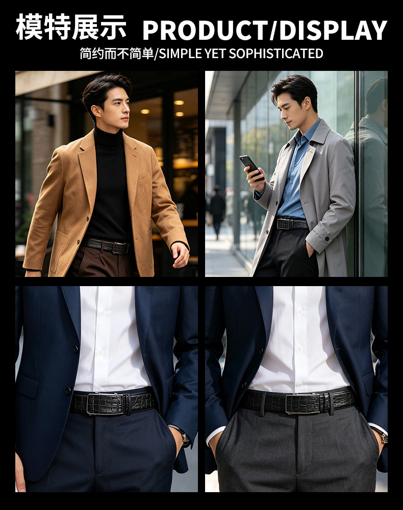 Top-grain Leather Crocodile Pattern Belt Men's Automatic Buckle Genuine Leather Waistband Premium Cowhide Men's Trouser Belt Gift