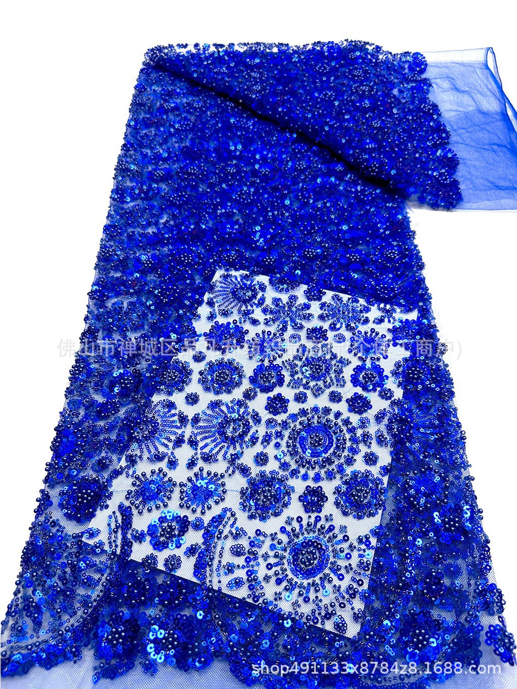 Redondo sol sequin clavado tela de malla de perlas vestido de boda de estilo nacional vestido de tela de banquete en stock