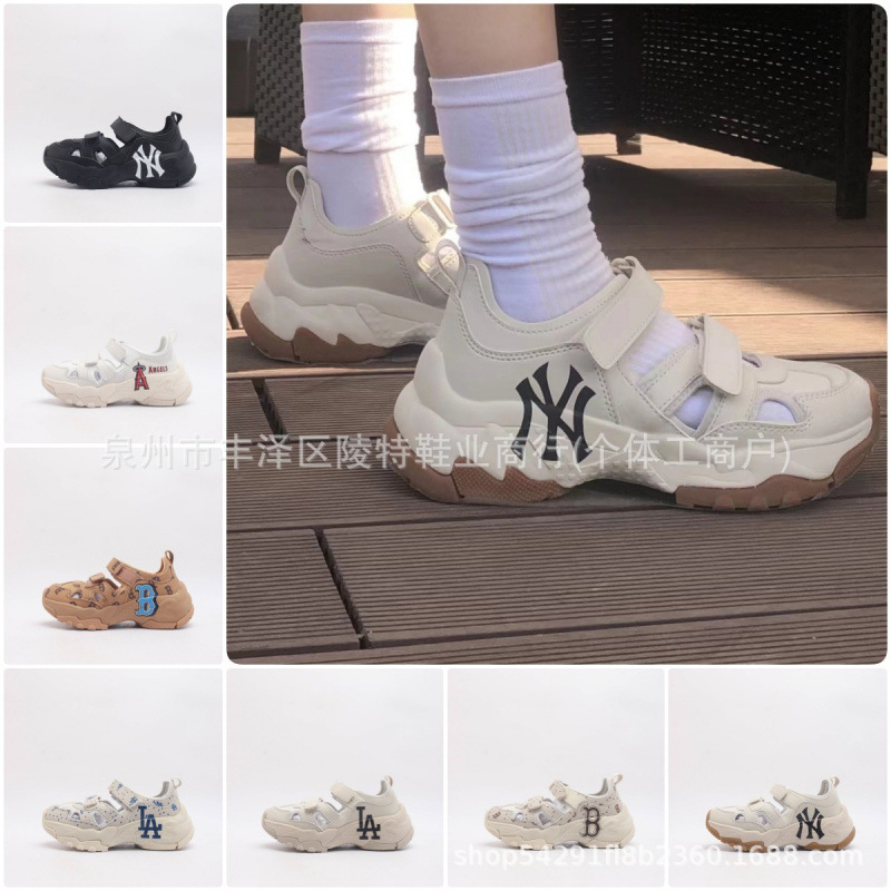 PUTIAN SHOES COMPANY GRADE MLB 샌들 벨크로 비치 신발 양키스 두꺼운 밑창 스포츠 샌들 남성 및 여성 캐주얼 신발