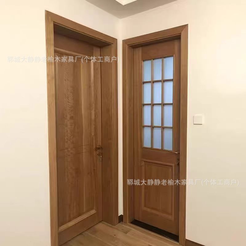新款老榆木室内门卧室推拉门原木单开门带玻璃木门实木入户门