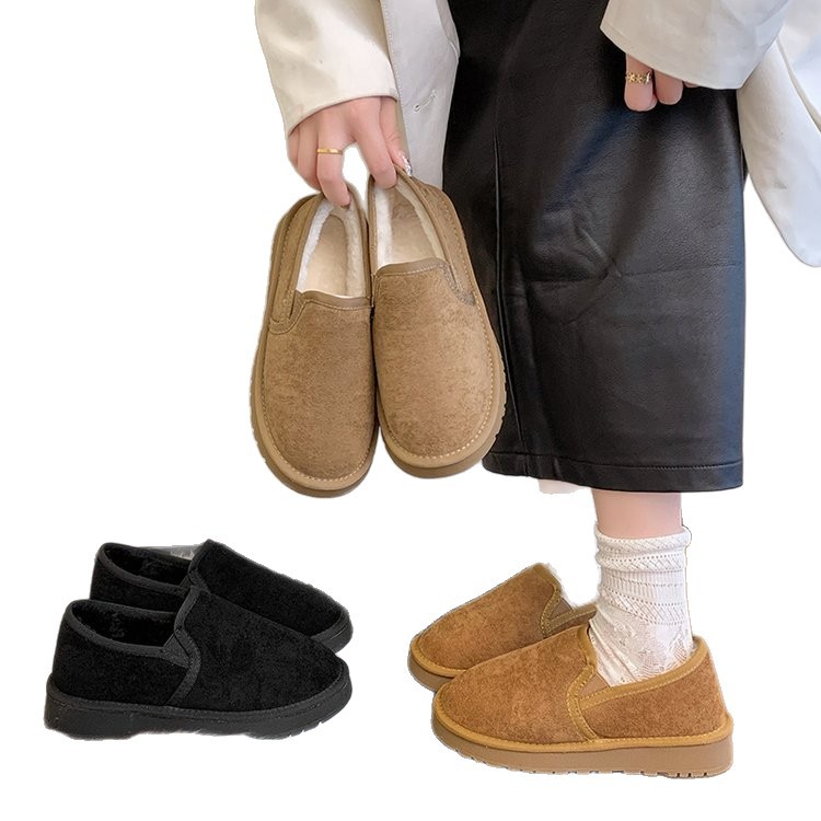 冬用綿靴 レディースシューズ メンズシューズ カップルモデル 北京風スリッポン 厚手綿暖かいローカットスノーブーツ 暖かく厚みのある