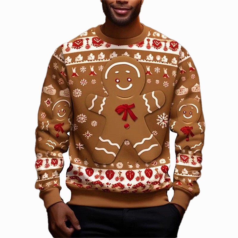 Gingerbread Man 3D Printed Sweatshirt for Men and Women, New Christmas Pattern Round Neck Sweatshirt, Fashionable Pullover Holiday Top Gingerbread Man 3D Printed Sweatshirt for Men and Women, New Christmas Pattern Round Neck Sweatshirt, Fashionable Pullover Holiday Top
