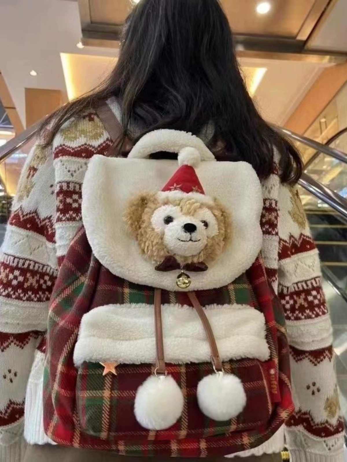 Backpack, plush small bell, cartoon school bag for elementary school students, cute card holder