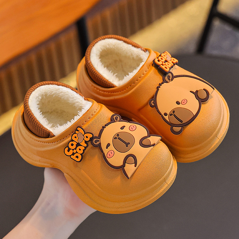 Bolsos de invierno para niños, zapatos de algodón de tacones, niños y niñas, calentamiento y terciopelo impermeable para el hogar, niños mayores y niños, traposas de algodón