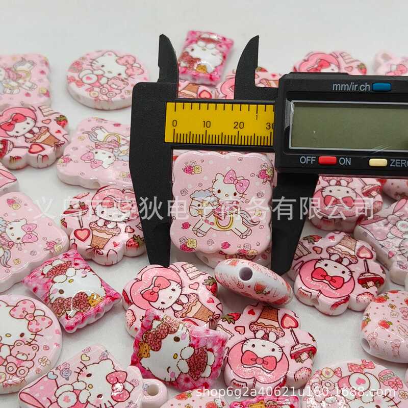 通孔双面粉色系Kt猫系列印花异型珠系列串珠diy饰品手机钥匙链|undefined