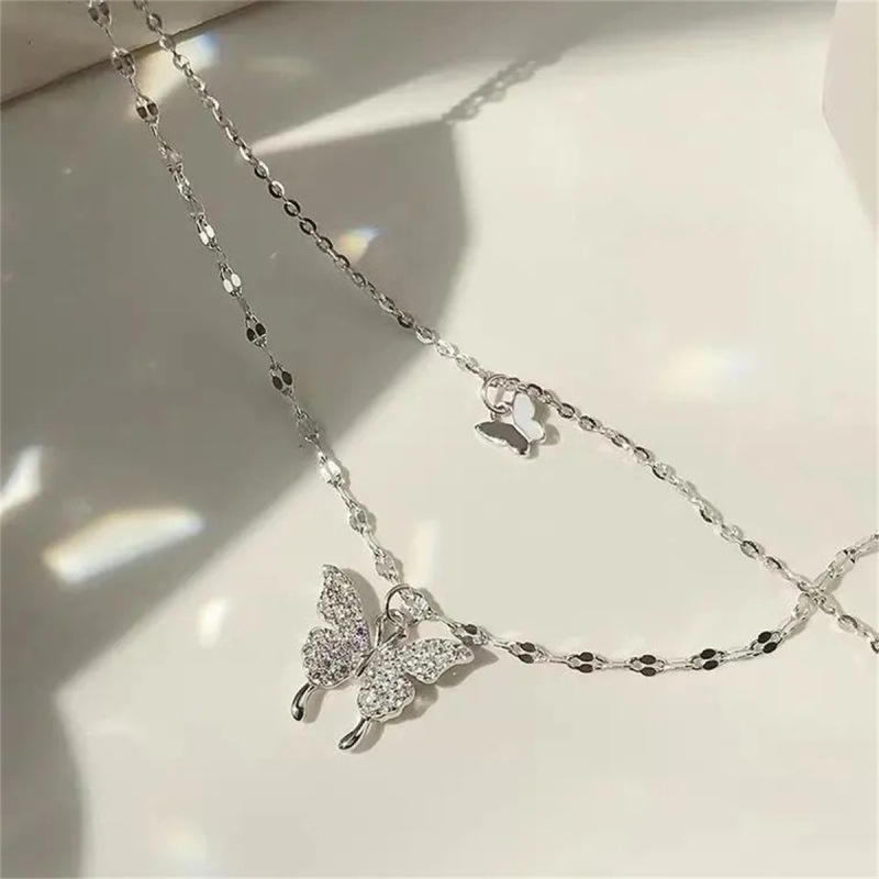 Butterfly Necklace for Women, Korean Style Double-Layer Necklace, Simple Design, Niche Style, Internet Celebrity Minimalist Clavicle Chain Butterfly Necklace for Women, Korean Style Double-Layer Necklace, Simple Design, Niche Style, Internet Celebrity Minimalist Clavicle Chain