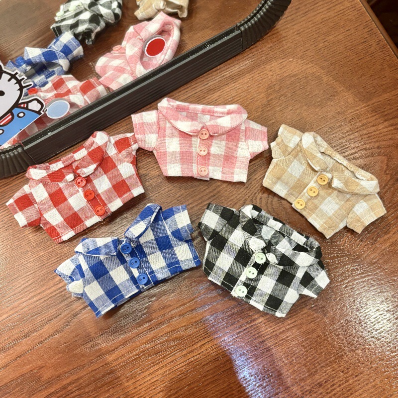 Colorful Buttoned Plaid Shirt 10Cm-17Cm Cotton Doll Clothing Accessories Labubu Dress-Up Doll Clothes Colorful Buttoned Plaid Shirt 10Cm-17Cm Cotton Doll Clothing Accessories Labubu Dress-Up Doll Clothes