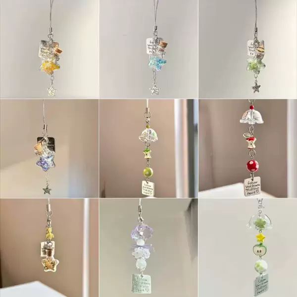 Star wish bottle pendant, DIY phone chain, cute ins-style decoration, wind chime, bag strap, keychain, hanging chain