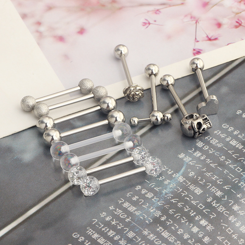 Silver pointed spike labret stud material detail