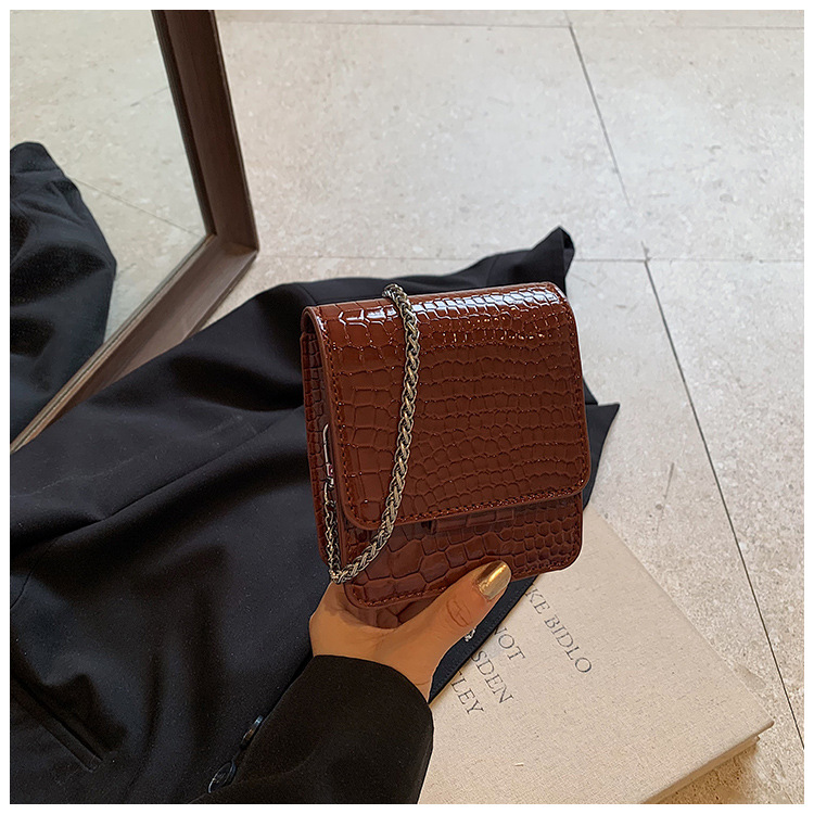 Small trendy mini crocodile patterned handbag for women 2024, compact and fashionable chain bag, single shoulder_voghion.com